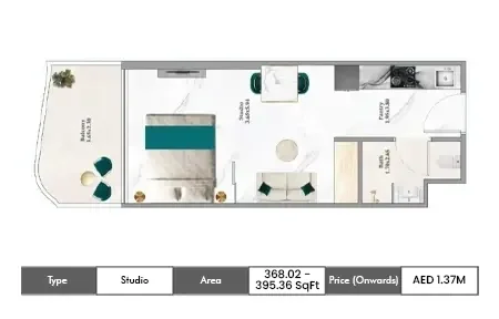 Danube Breez Studio floor plan,  sq ft area
